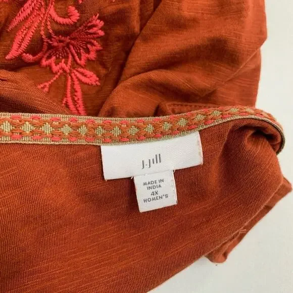 J Jill Tank Top Womens 4X Plus Spice Floral Embroidered Trim Seam Sleeveless - Picture 6 of 11